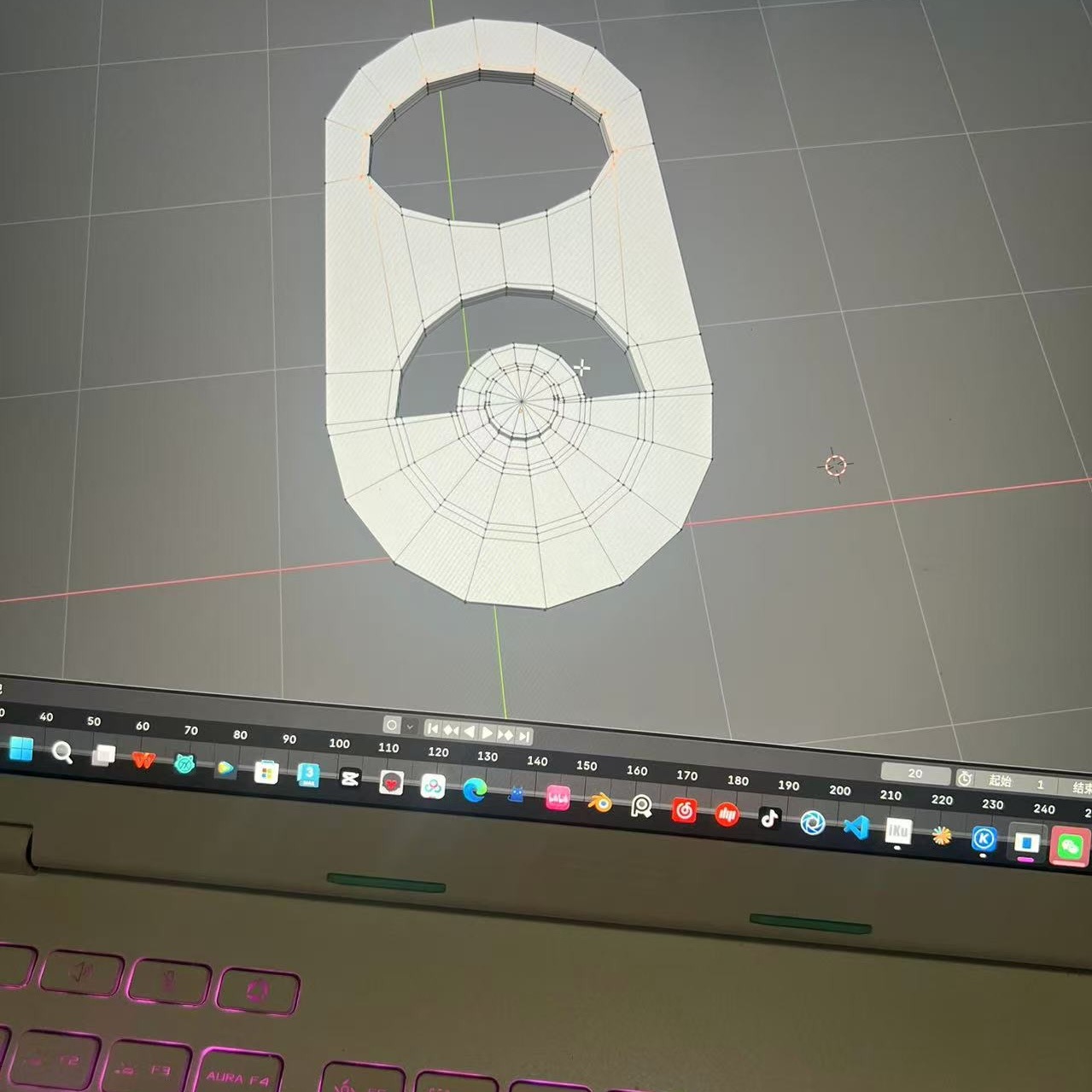 A top-down wireframe view checks the body and top geometry together.